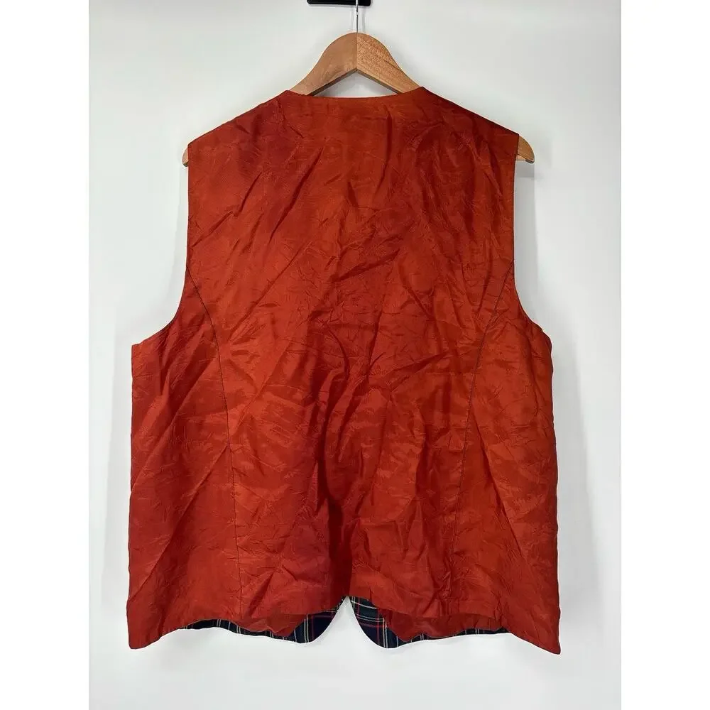Vintage Liz Claiborne Wool Plaid Vest 1990s Size 1 Preppy Green Orange Red Blue